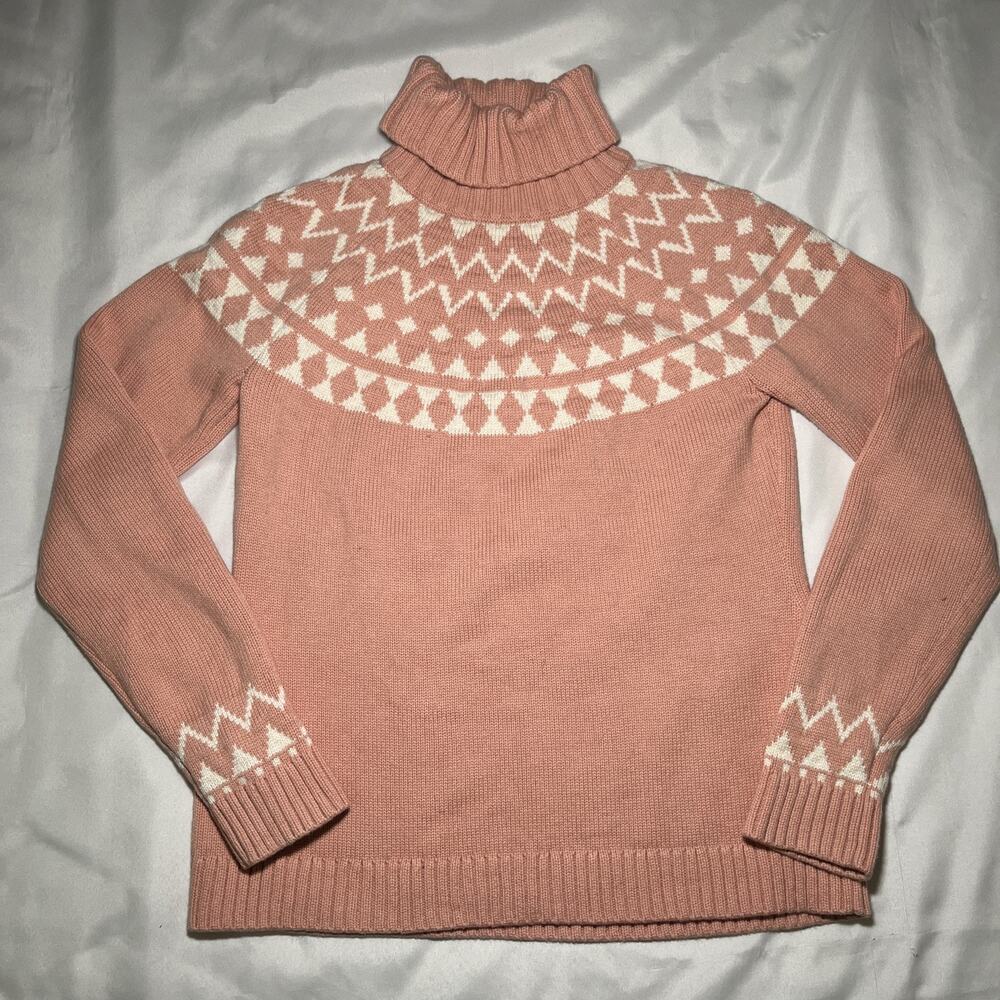Duluth Trading Sweater Women Size S Fair Isle Turtleneck Knitted Heavy Cotton